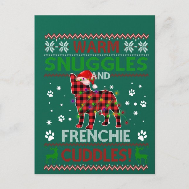 Carte Postale Chien de taureaux français laide pull Noël Pajama  (Devant)