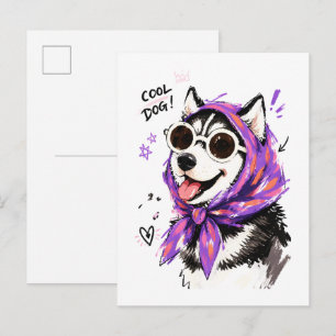Carte Postale Chien de traîneau cool avec lunettes de soleil et