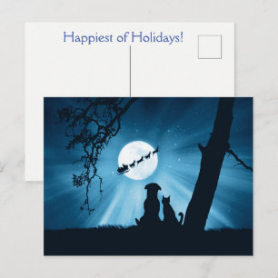 Carte Postale Chien de vacances et Père Noël