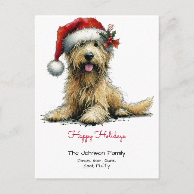 Carte Postale Chien débraillé en chapeau de Père Noël Joyeuses F (Devant)