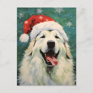 Carte Postale Chien des Pyrénées de Noël pinceau peinture artwor
