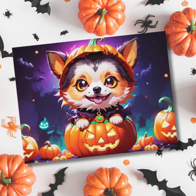 Carte Postale Chien d'Halloween de style anime Chibi (Créateur téléchargé)