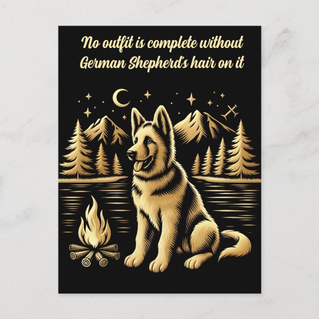 Carte Postale Chien doré au coin du feu de camp (Devant)
