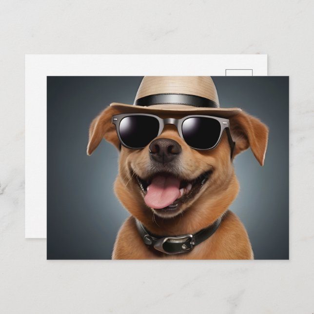 Carte Postale Chien drôle avec lunettes et casquette (Devant / Derrière)