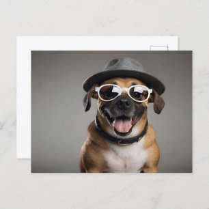 Carte Postale Chien drôle avec lunettes et casquette