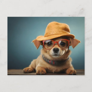 Carte Postale Chien drôle avec lunettes et casquette