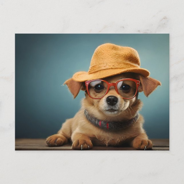 Carte Postale Chien drôle avec lunettes et casquette (Devant)