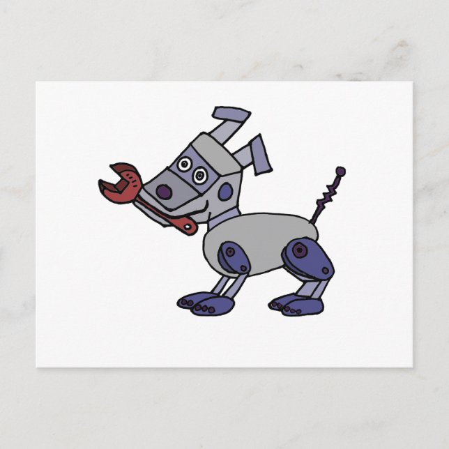 Carte Postale Chien drôle de robot avec la clé (Devant)