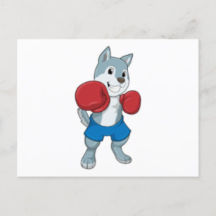 Carte Postale Chien en Boxeur avec gants de boxe