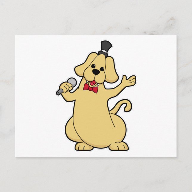 Carte Postale Chien en chantant avec microphone (Devant)