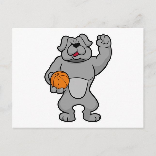 Carte Postale Chien en joueur de basket avec ballon de basket (Devant)
