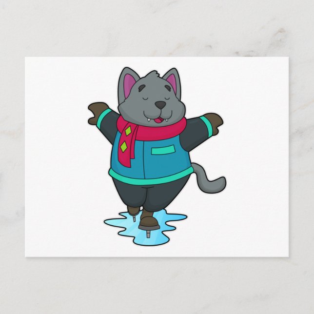 Carte Postale Chien en patin à glace avec patins à glace et écha (Devant)