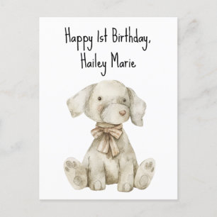 Carte Postale Chien en peluche personnalisé pour premier anniver