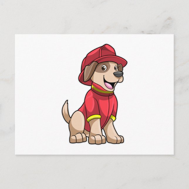 Carte Postale Chien en pompier avec casque de pompier (Devant)