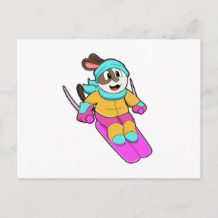 Carte Postale Chien en skieur avec ski et écharpe