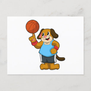 Carte Postale Chien en tant que joueur de basket-ball avec ballo