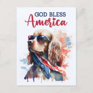 Carte Postale Chien épagneul patriotique, Dieu bénisse l'Amériqu