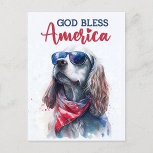 Carte Postale Chien épagneul patriotique, Dieu bénisse l'Amériqu