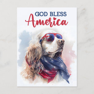 Carte Postale Chien épagneul patriotique, Dieu bénisse l'Amériqu