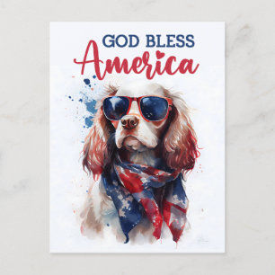 Carte Postale Chien épagneul patriotique, Dieu bénisse l'Amériqu