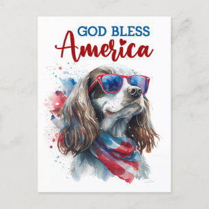 Carte Postale Chien épagneul patriotique, Dieu bénisse l'Amériqu