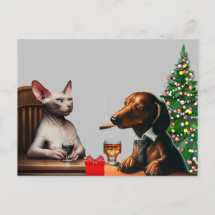 Carte Postale Chien et chat de Noël