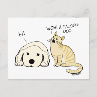 Carte Postale Chien et chat drôle parlant dessin animé blague