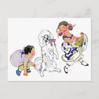 Carte Postale Chien et fille dansant
