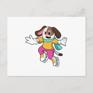 Carte Postale Chien faisant du patin à glace avec des patins à g