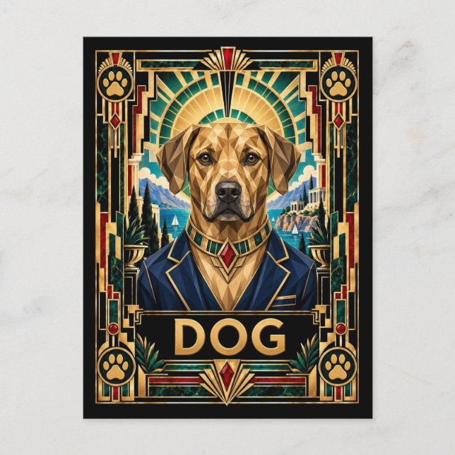 Carte Postale Chien, faune Art Déco (Devant)