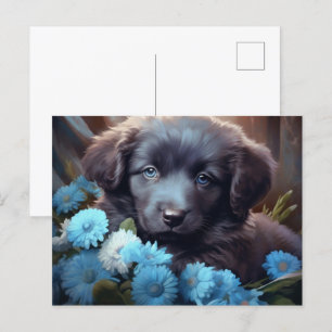 Carte Postale Chien Fleur Bleu