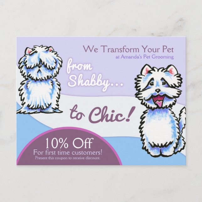 Carte Postale Chien Groomer Shabby Chic Westie Coupon Mailer (Devant)