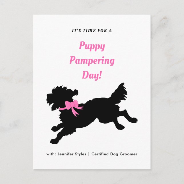 Carte Postale Chien Grooming Rendez-vous Bow rose Noir Chien (Devant)