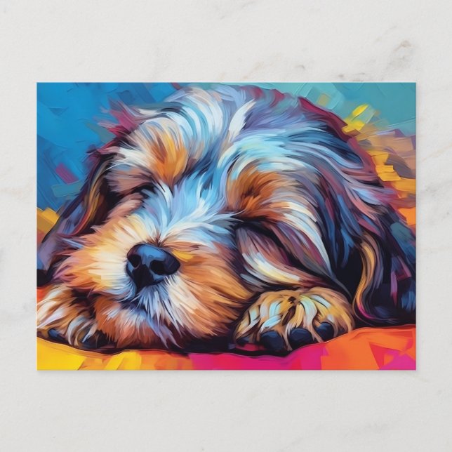 Carte Postale Chien havanais coloré dormant (Devant)