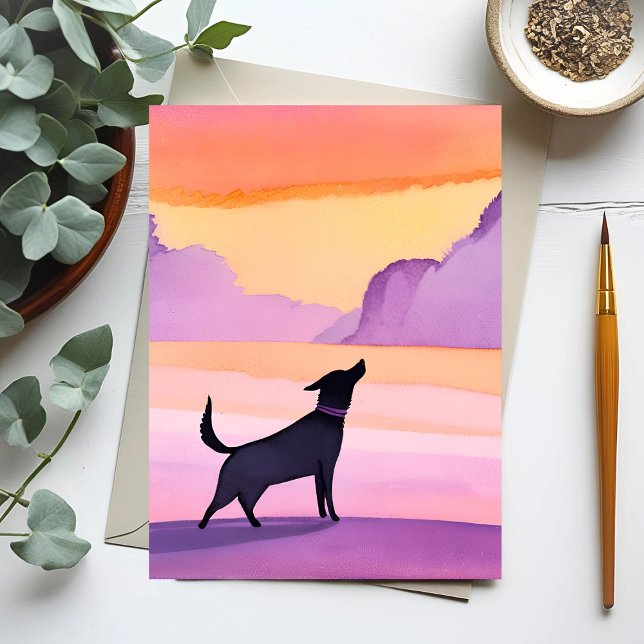 Carte Postale Chien Howl | Aquarelle de chien noir Silhouette (Créateur téléchargé)