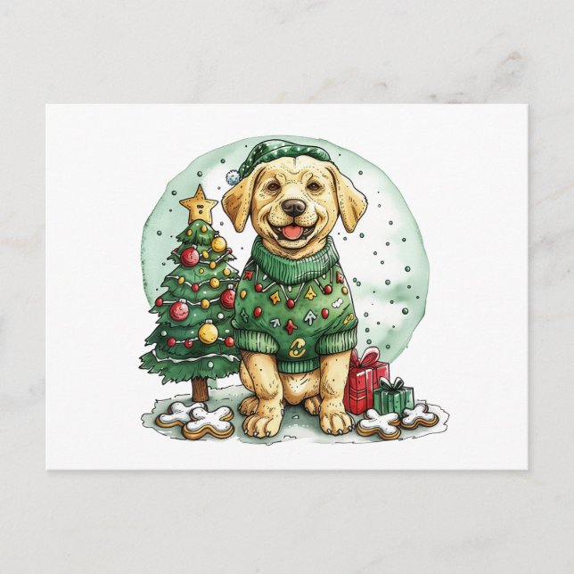 Carte Postale Chien Labrador Retriever jaune de Noël (Devant)
