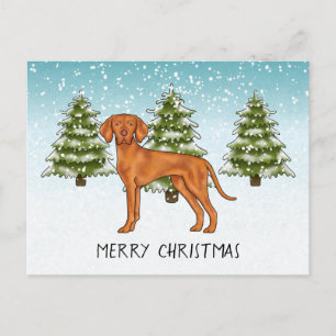 Carte Postale Chien Magyar Vizsla Forêt enneigée de Noël festive