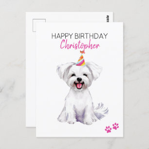 Carte Postale Chien maltais Personnalisé Joyeux Anniversaire