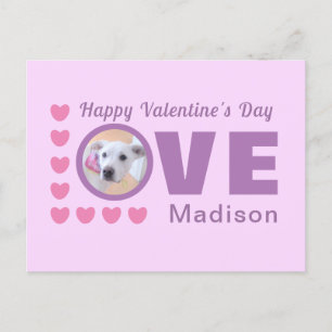Carte Postale Chien mignon amour Coeurs Valentines Jour Lavande