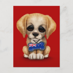 Carte Postale Chien mignon avec drapeau néo-zélandais, rouge
