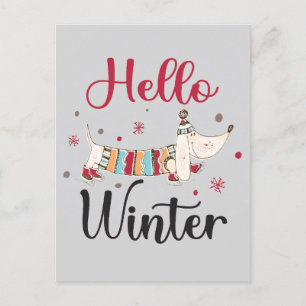 Carte Postale Chien mignon Bonjour hiver