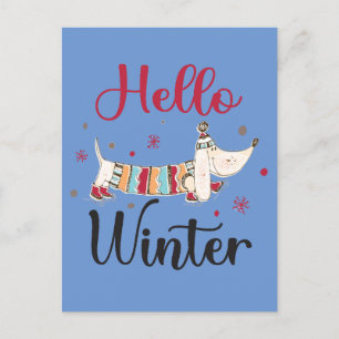 Carte Postale Chien mignon Bonjour hiver