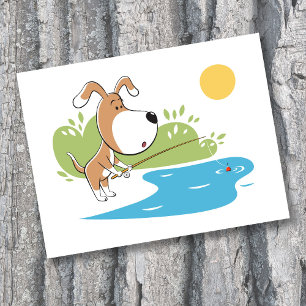 Carte Postale Chien Mignon Drôle de Dessin Animé Pêche