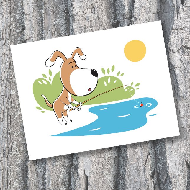 Carte Postale Chien Mignon Drôle de Dessin Animé Pêche (Créateur téléchargé)