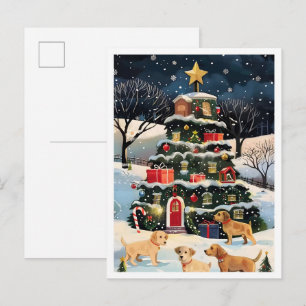 Carte Postale Chien mignon et sapin de Noël