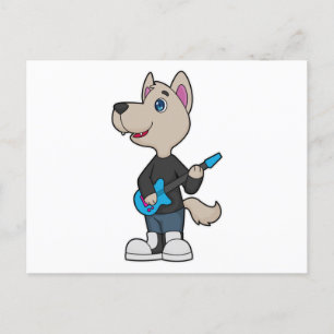Carte Postale Chien Musicien Musique de Guitare
