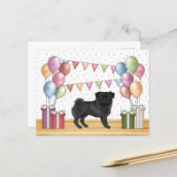 Chien noir Carlin coloré Pastel Balloons d'anniver