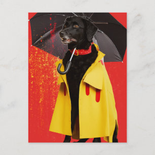 Carte Postale Chien noir dans un imperméable jaune