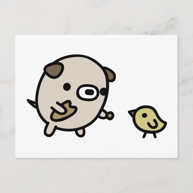 Carte Postale Chien nourrissant l'oiseau (Devant)