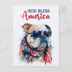 Carte Postale Chien patriote-Bouledogue, Dieu bénisse l'Amérique